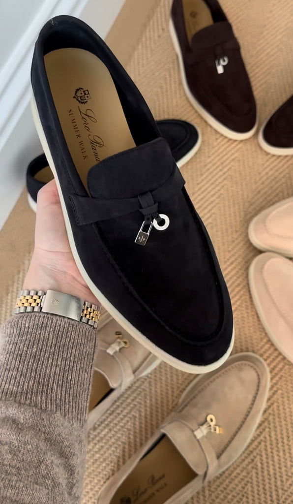 Loro Piana Summer Charms Walk Loafers with Brand Box- Black