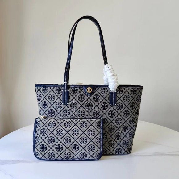 Tory Burch T Monogram Jacquard Tote Bag with Box and Pouch