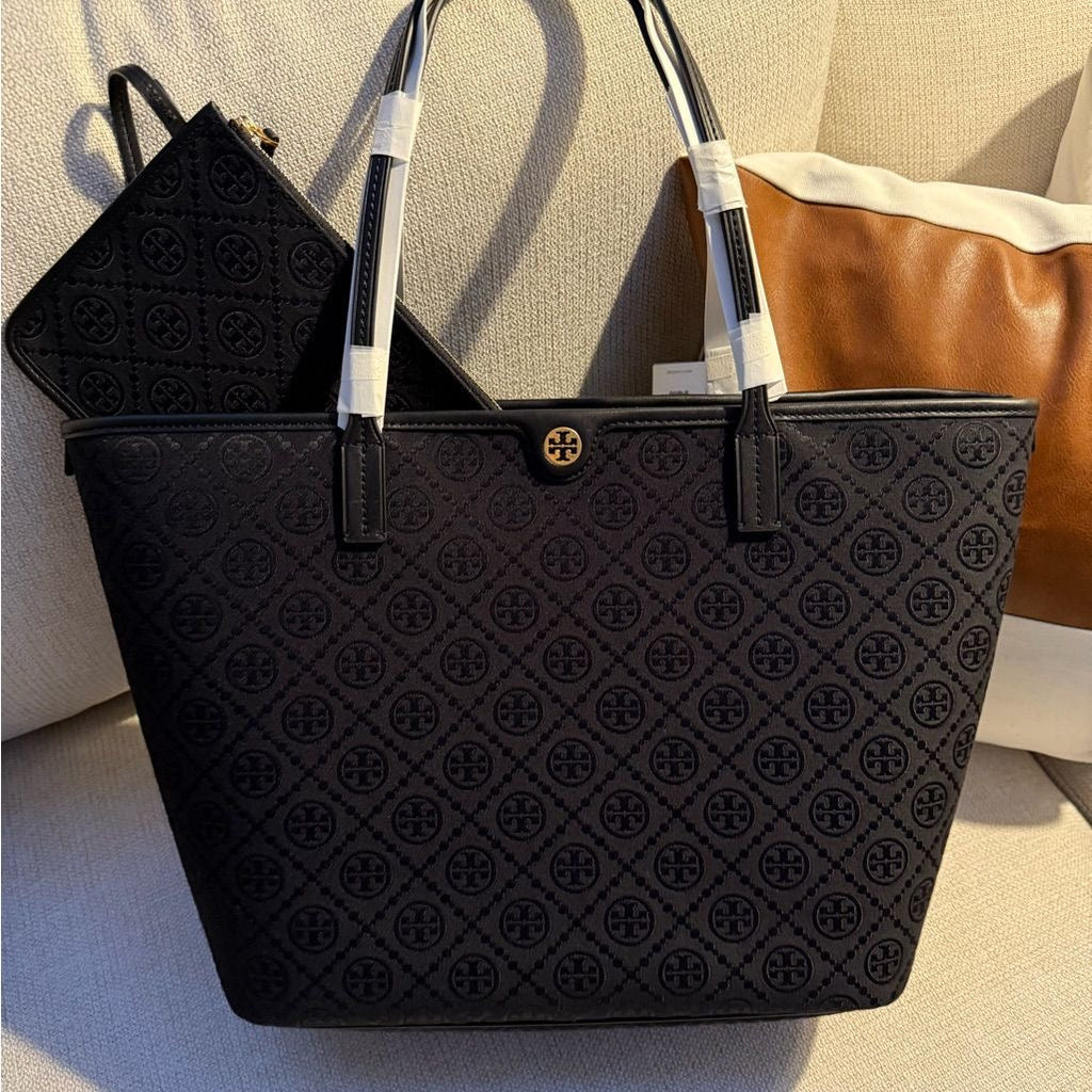 Tory Burch T Monogram Jacquard Tote Bag with Box and Pouch