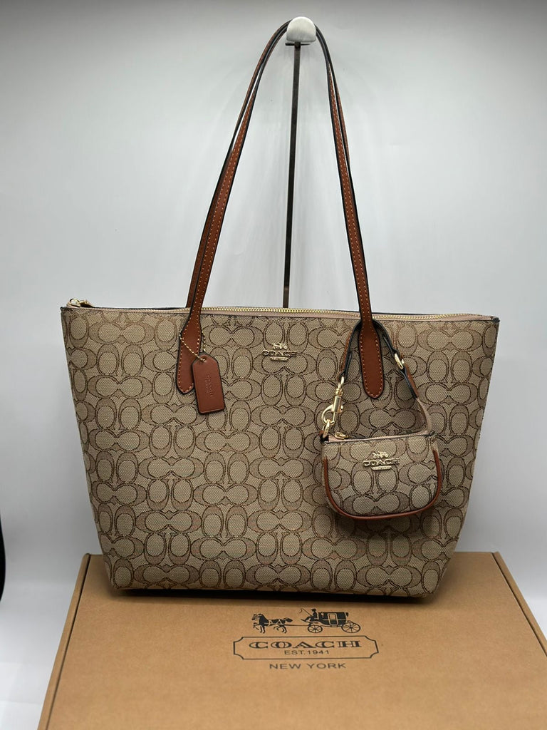 Coach Avenue Tote with Bear and Mini Bag Charm